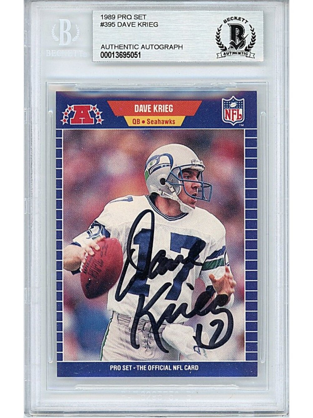Dave Krieg Signed 1989 Pro Set Football Card Seahawks Beckett Autograph Slabbed